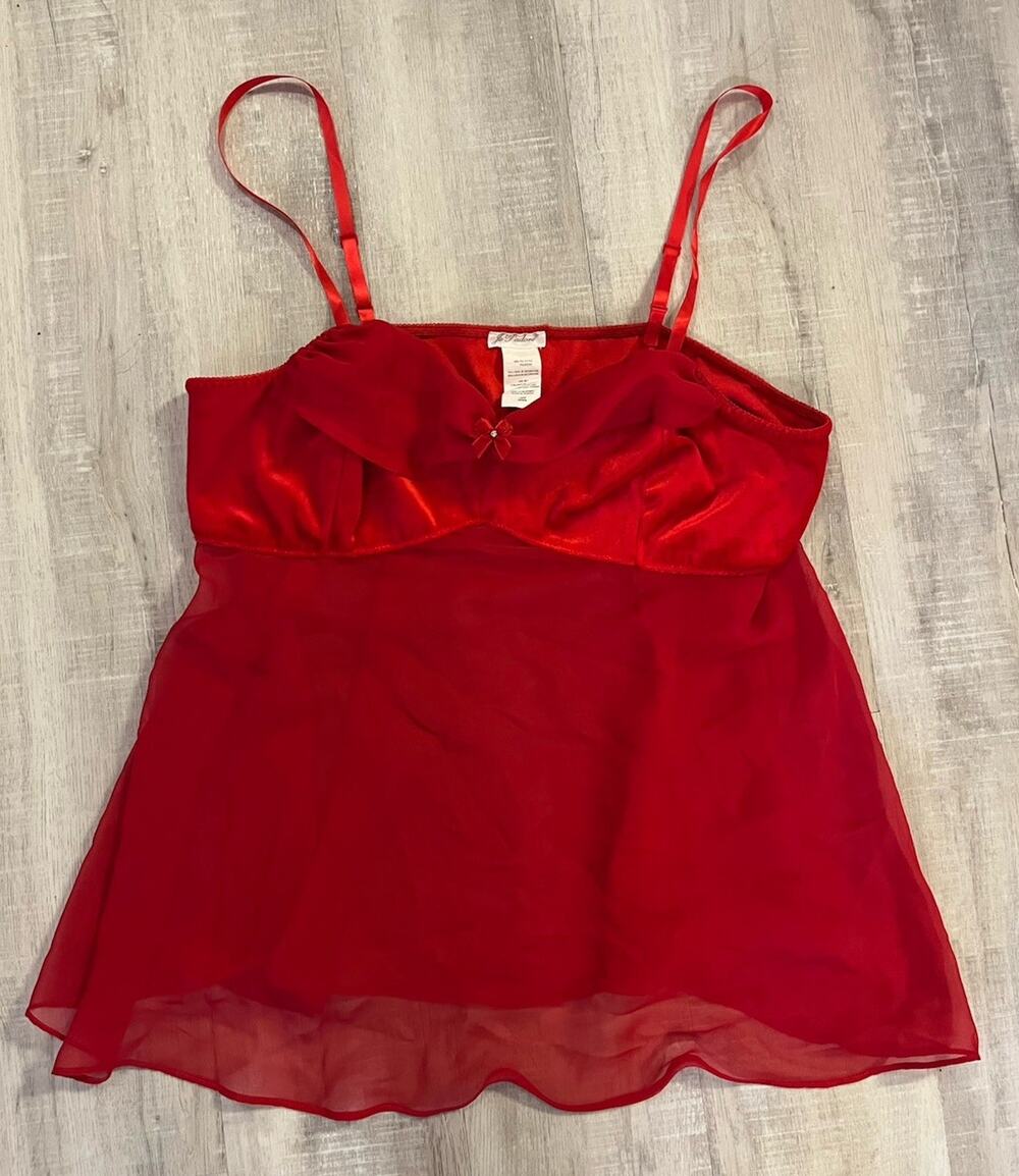 JE T'ADORE Babydoll Chemise Lingerie Dress Velvet Sheer Bow Holiday Coquette L